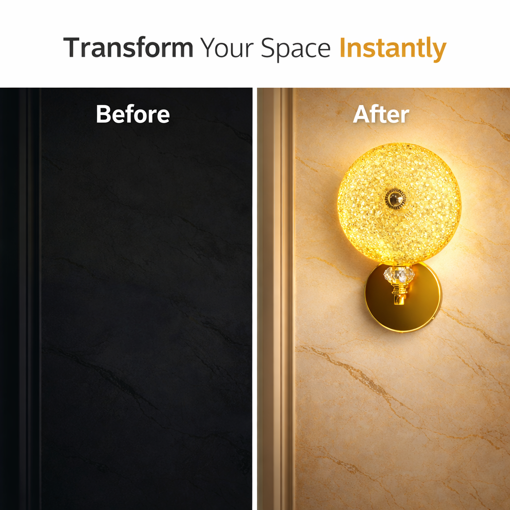 Elegant bedroom wall lighting with gold decorative lamp installed