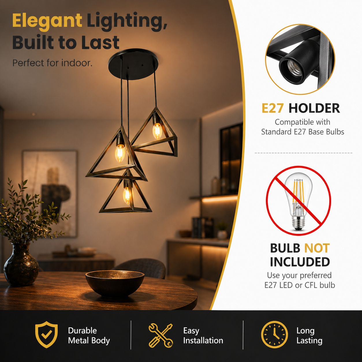 triangle frame pendant lamp for kitchen and dining spaces