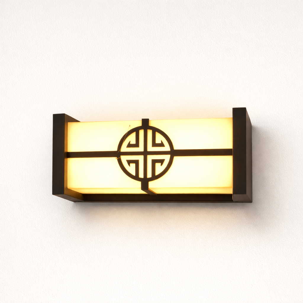 Modern LED wall light with metal frame and warm glow