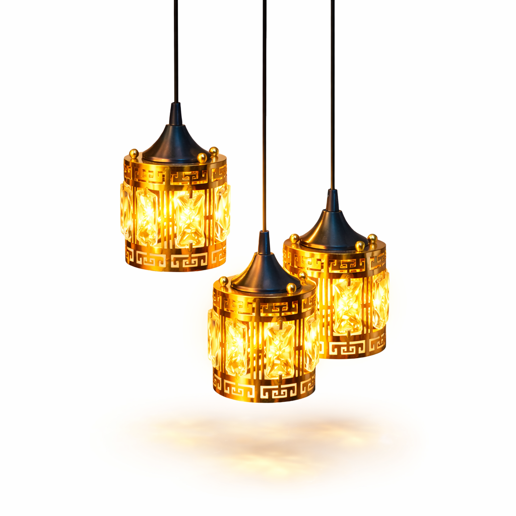 Gold LED chandelier with metal pendant for modern living room