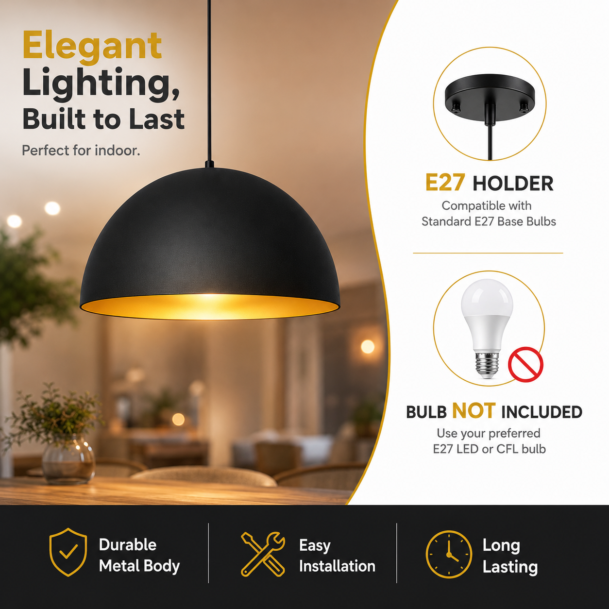 Premium dome pendant lamp with warm ambient indoor lighting