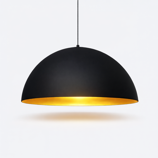 Modern black gold pendant light with metal dome design