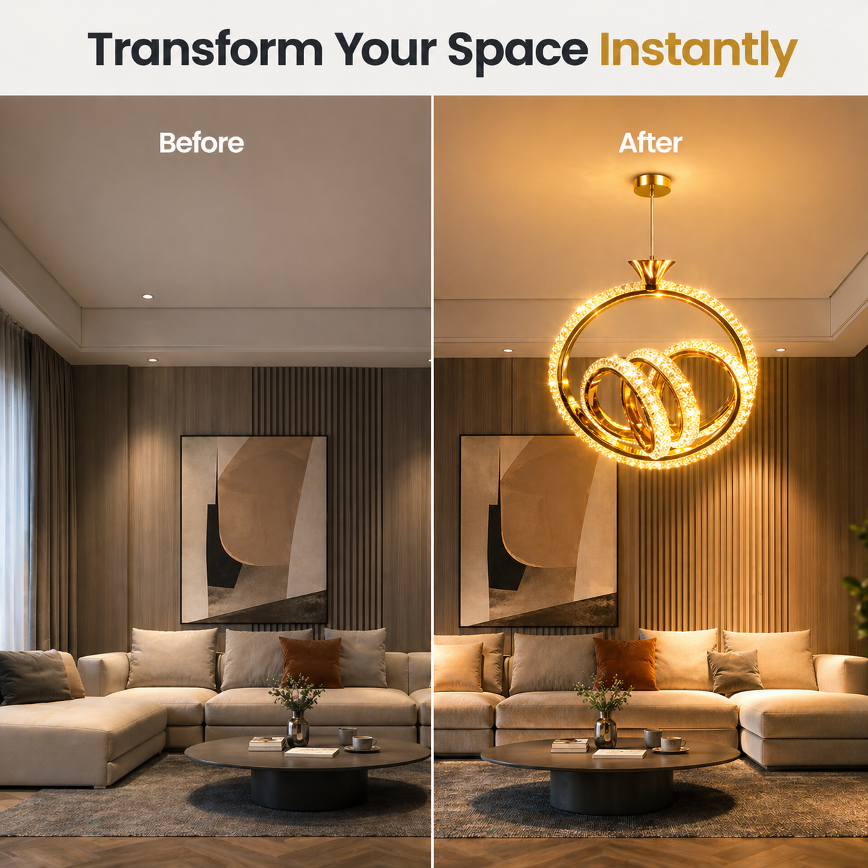 circular ring chandelier with warm ambient lighting glow