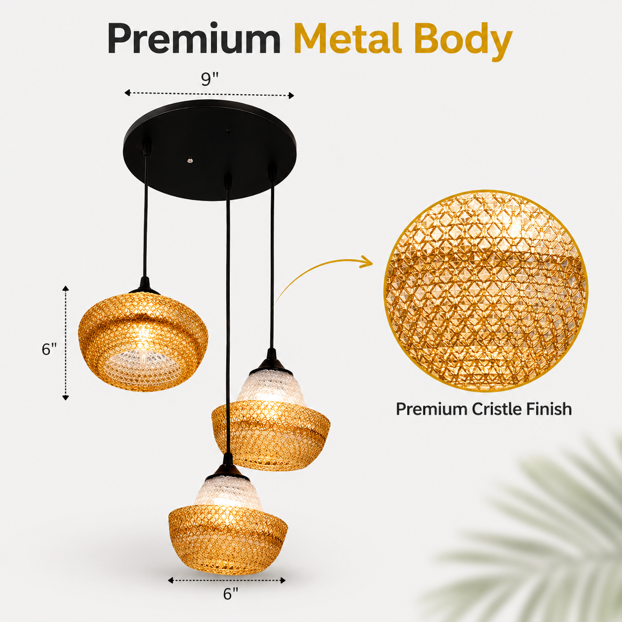 Pendant light fixture with wicker design and measurements on a white background