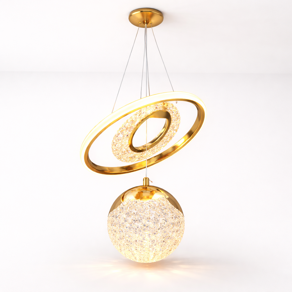 Modern gold LED chandelier with crystal globe pendant lighting
