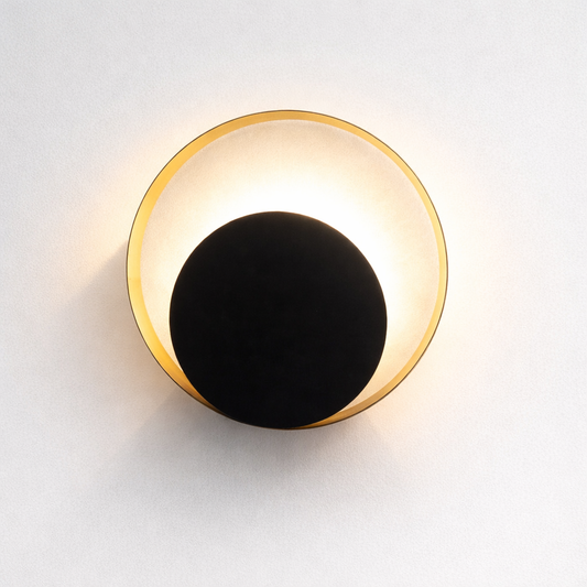 Modern gold LED wall light with circular metal ring design