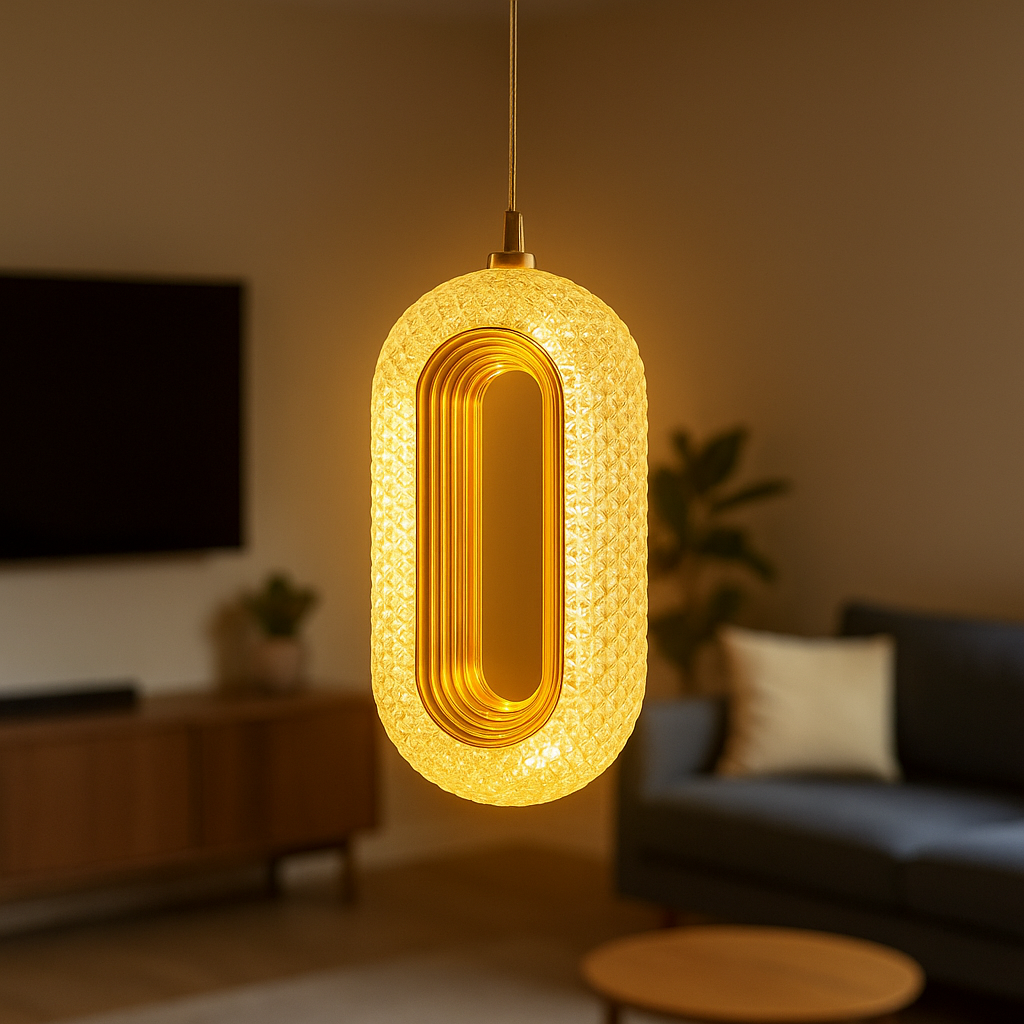 Decorative pendant light in a living room setting