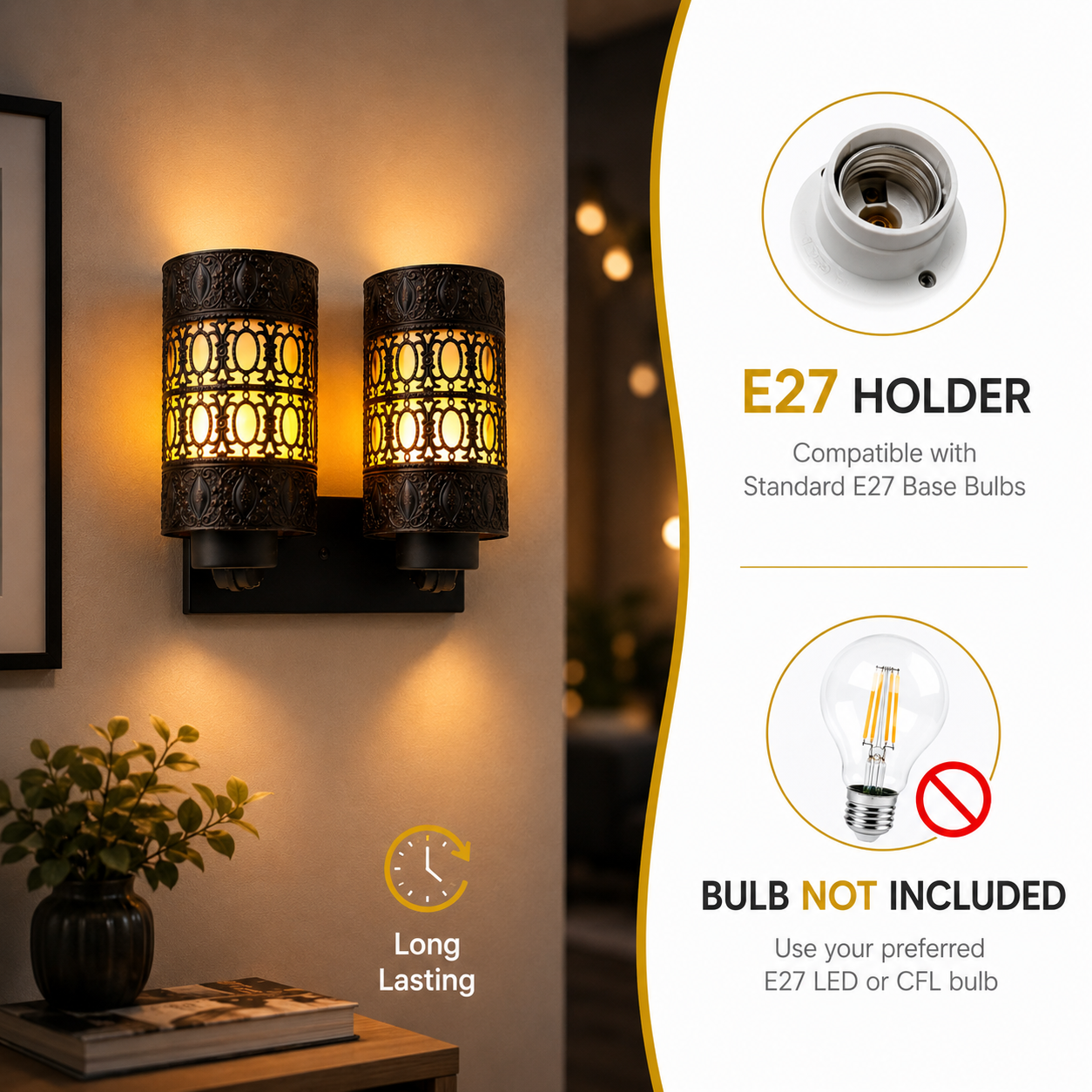 Luxury Gold Wall Sconce Metal Dual Light Warm Ambient Glow
