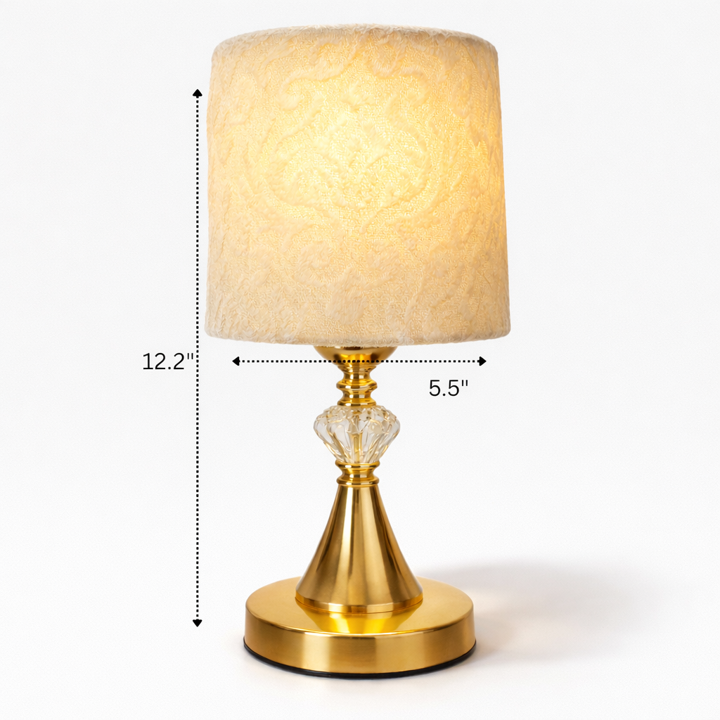 “Luxury gold bedside lamp with soft ambient lighting”