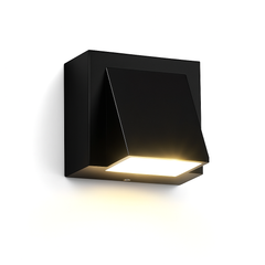 Black square wall light fixture on a white background