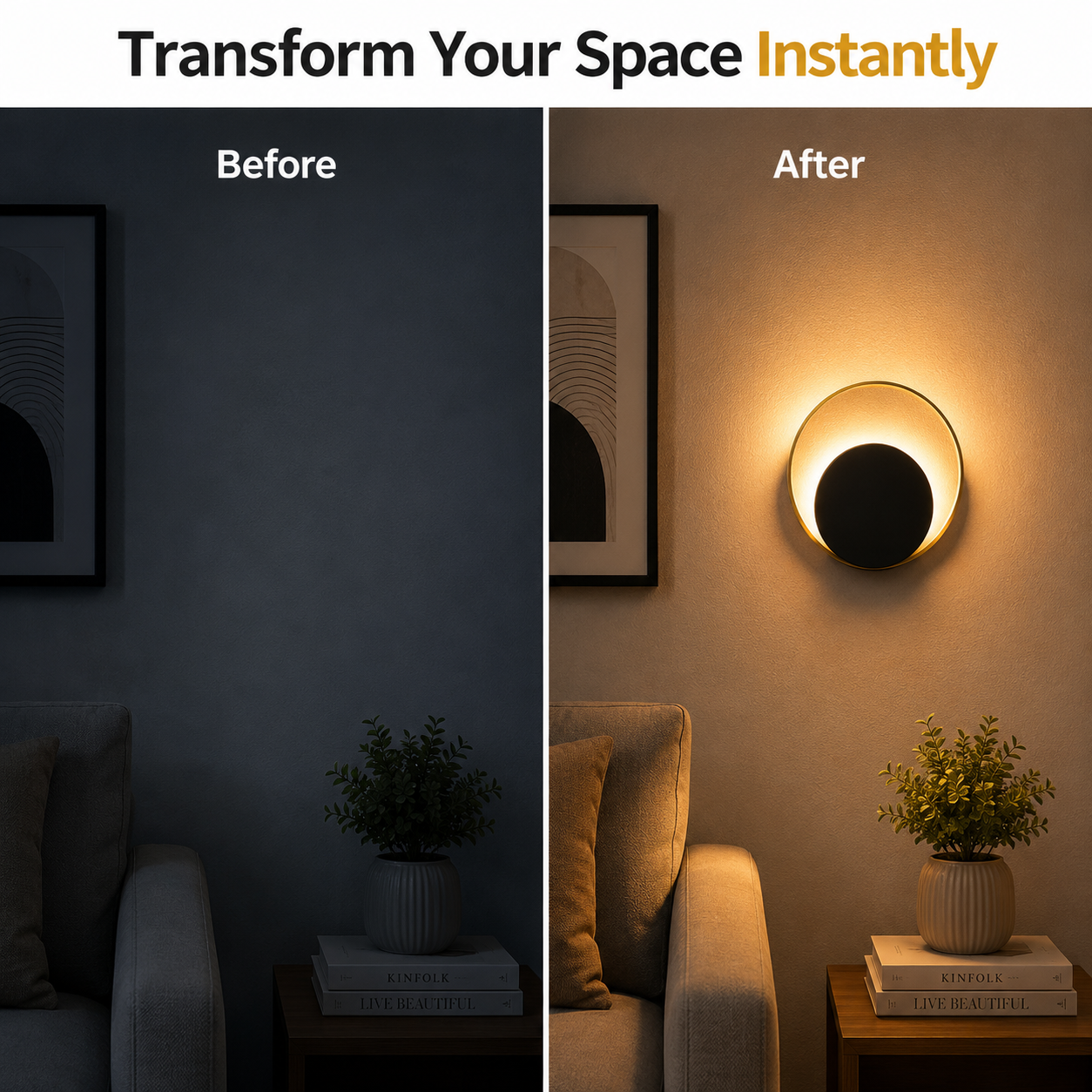 Gold LED Wall Light Metal Ring for Living Room Ambience