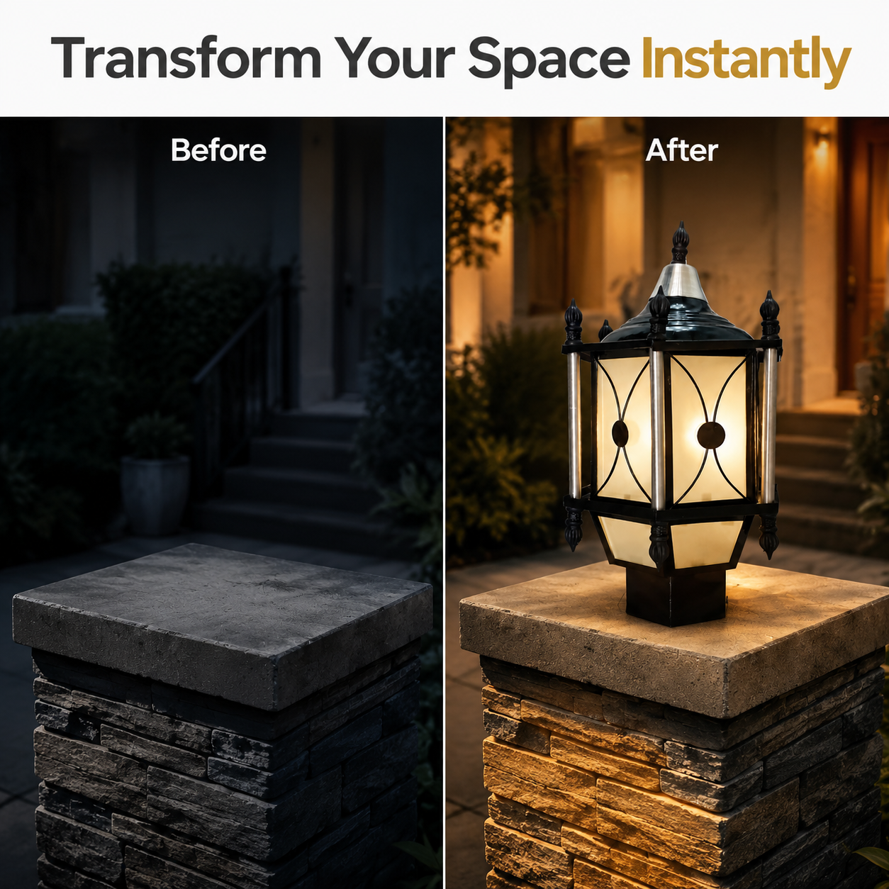 Outdoor light fixture transformation before and after image
