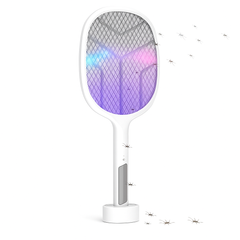 Mosquito swatter with purple light on a white background