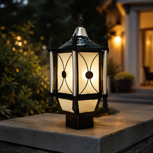 Outdoor Metal Lantern – Weather-Resistant Post Cap for Garden & Entrance