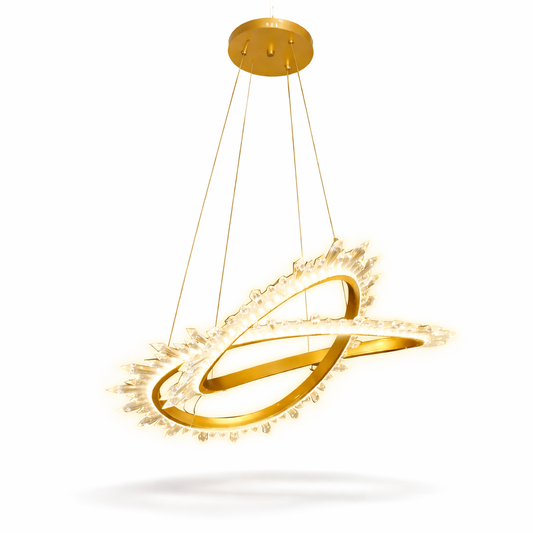 Modern gold LED chandelier with crystal ring ceiling design