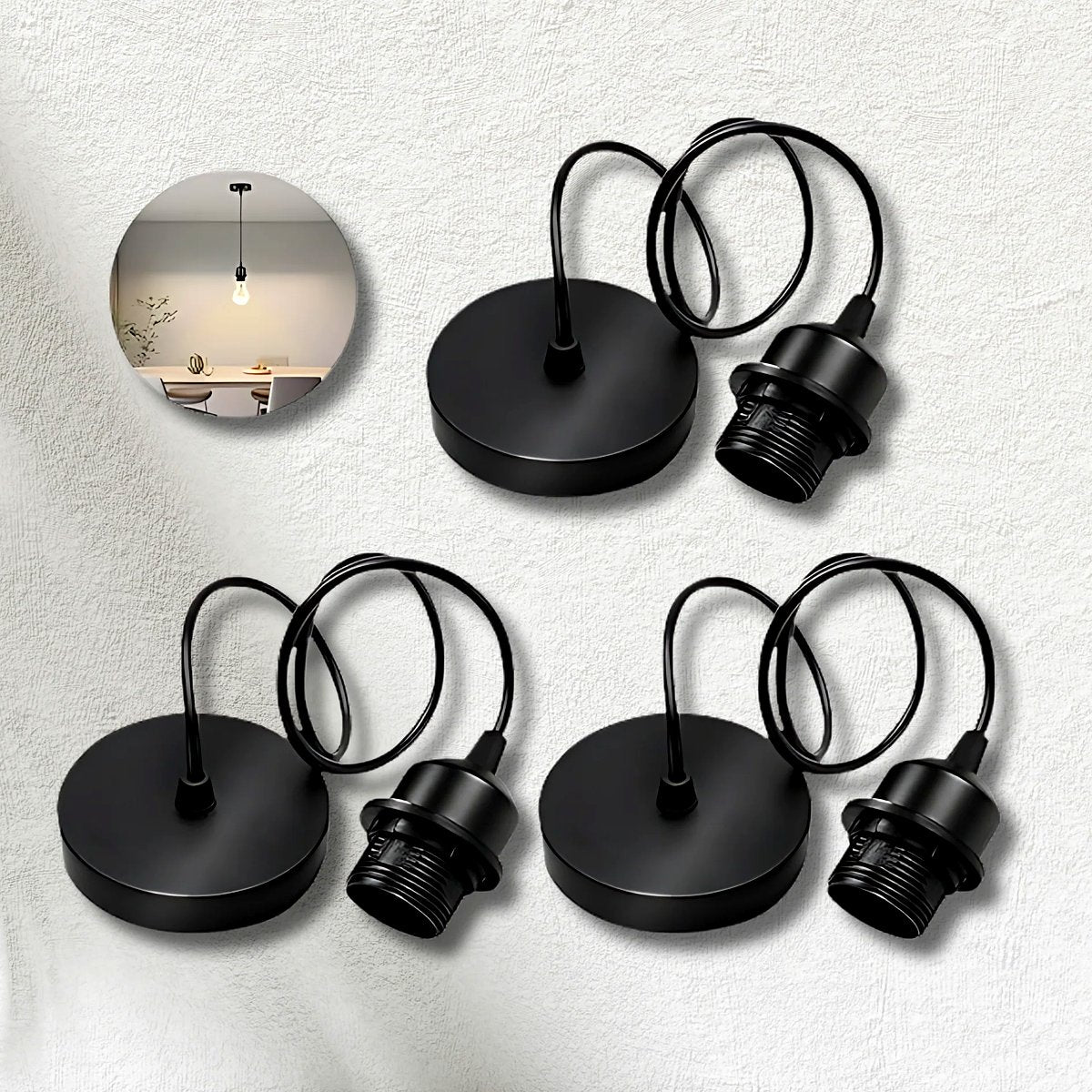 Modern black pendant ceiling light sockets with cords for home interiors