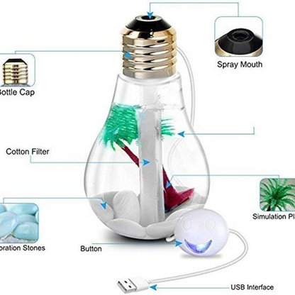 Bulb Humidifier 400ml - 7-Color USB Portable Spray for Baby, Bedroom, Office & Car