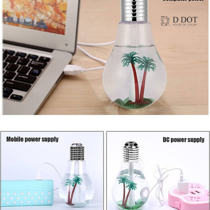 Bulb Humidifier 400ml - 7-Color USB Portable Spray for Baby, Bedroom, Office & Car