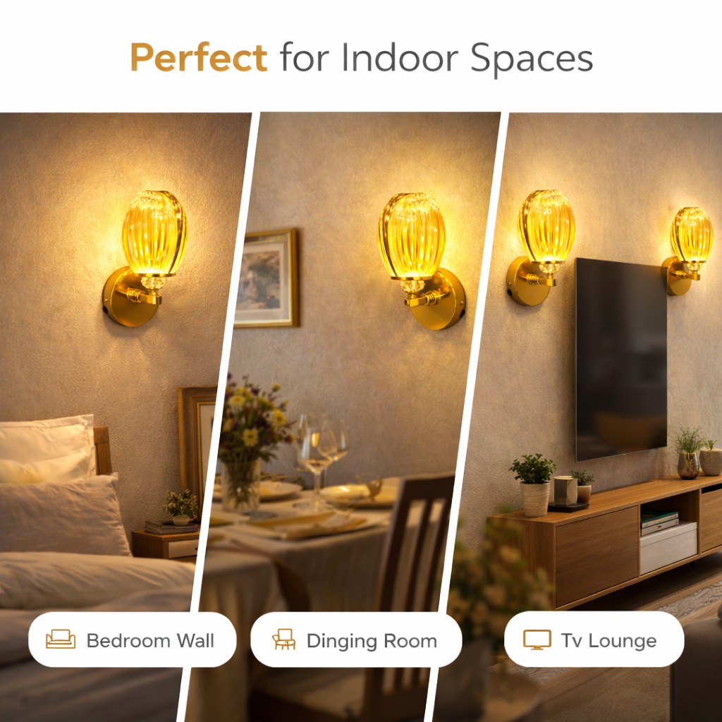 Modern indoor wall sconce installed on textured bedroom wall