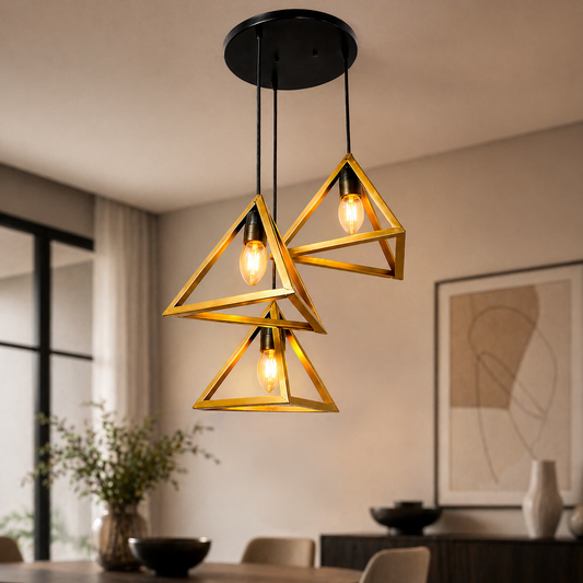 triangle shape pendant light with modern metal frame design