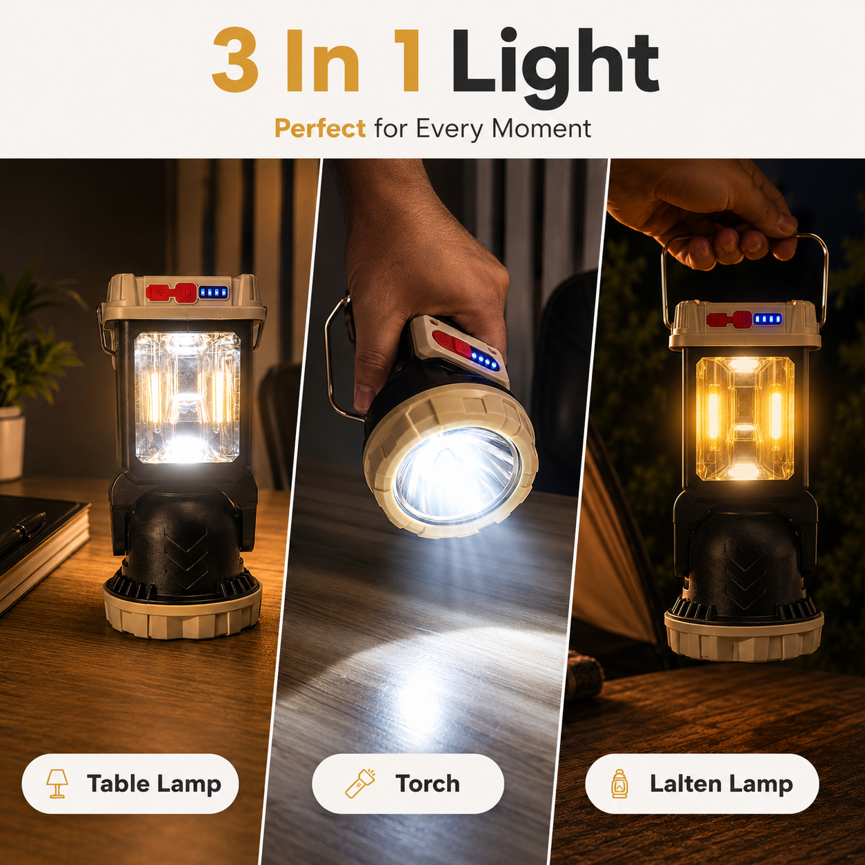 Solar Rechargeable Camping Lantern with Torch & Emergency Light