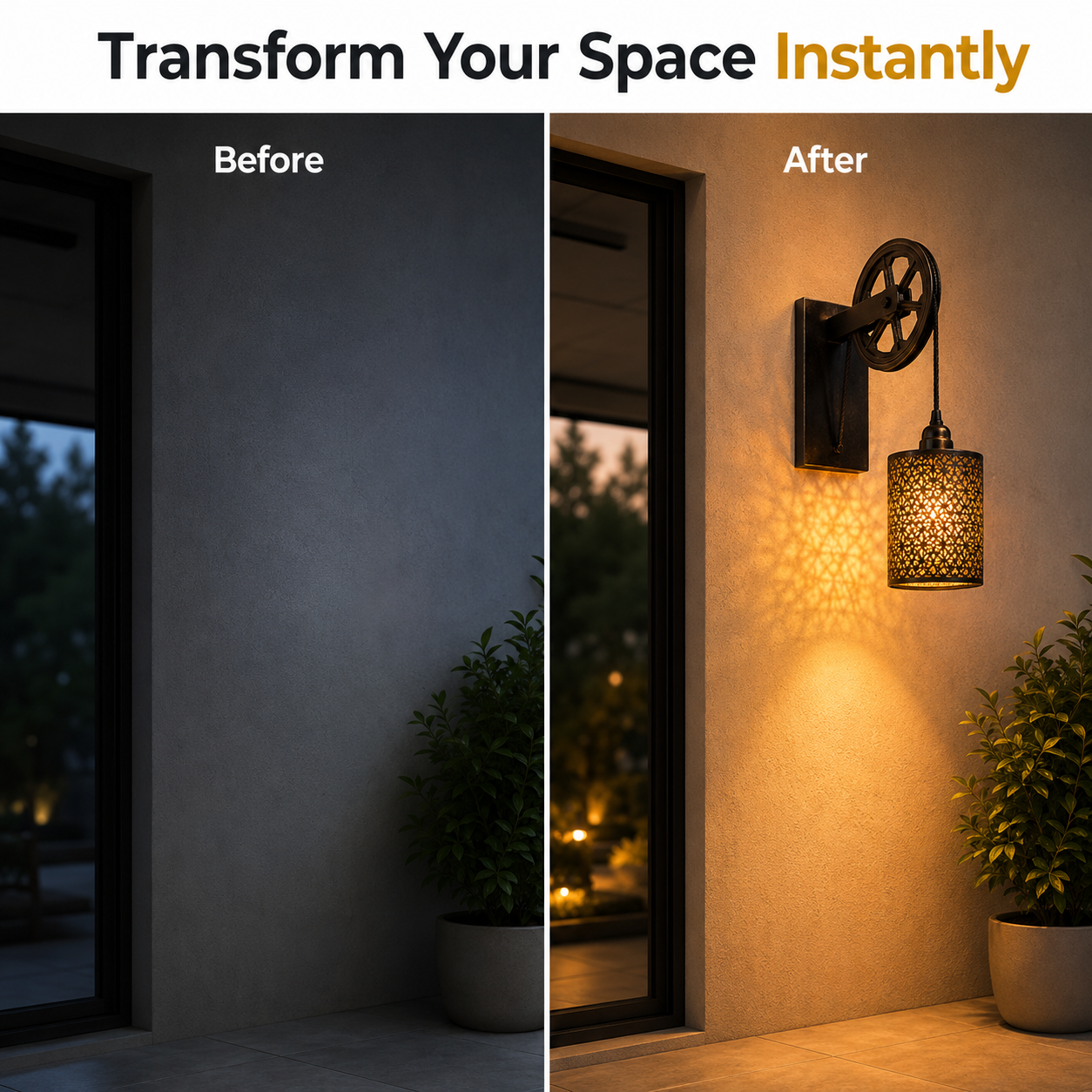 Industrial Pulley Wall Lamp Metal Lantern Warm Glow
