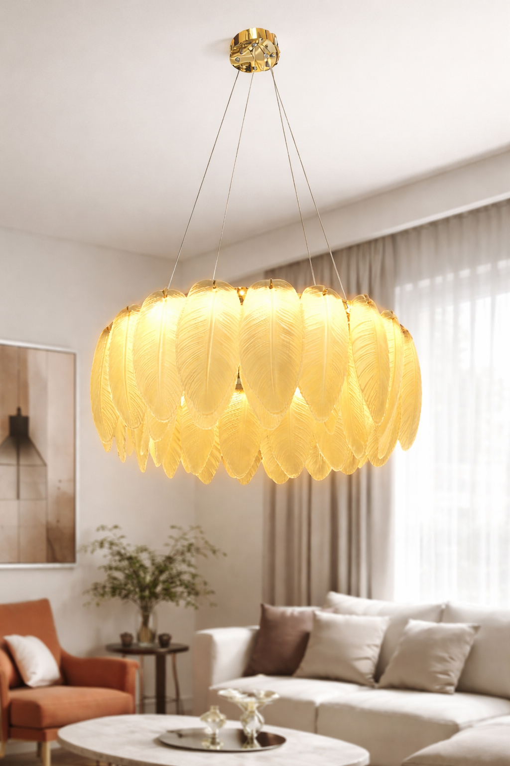 Luxury ceiling light featuring soft golden LED illumination