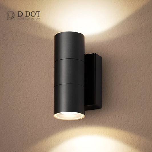 Modern Cylinder Outdoor Wall Sconce - Metal Shade with LED Up & Down Lighting