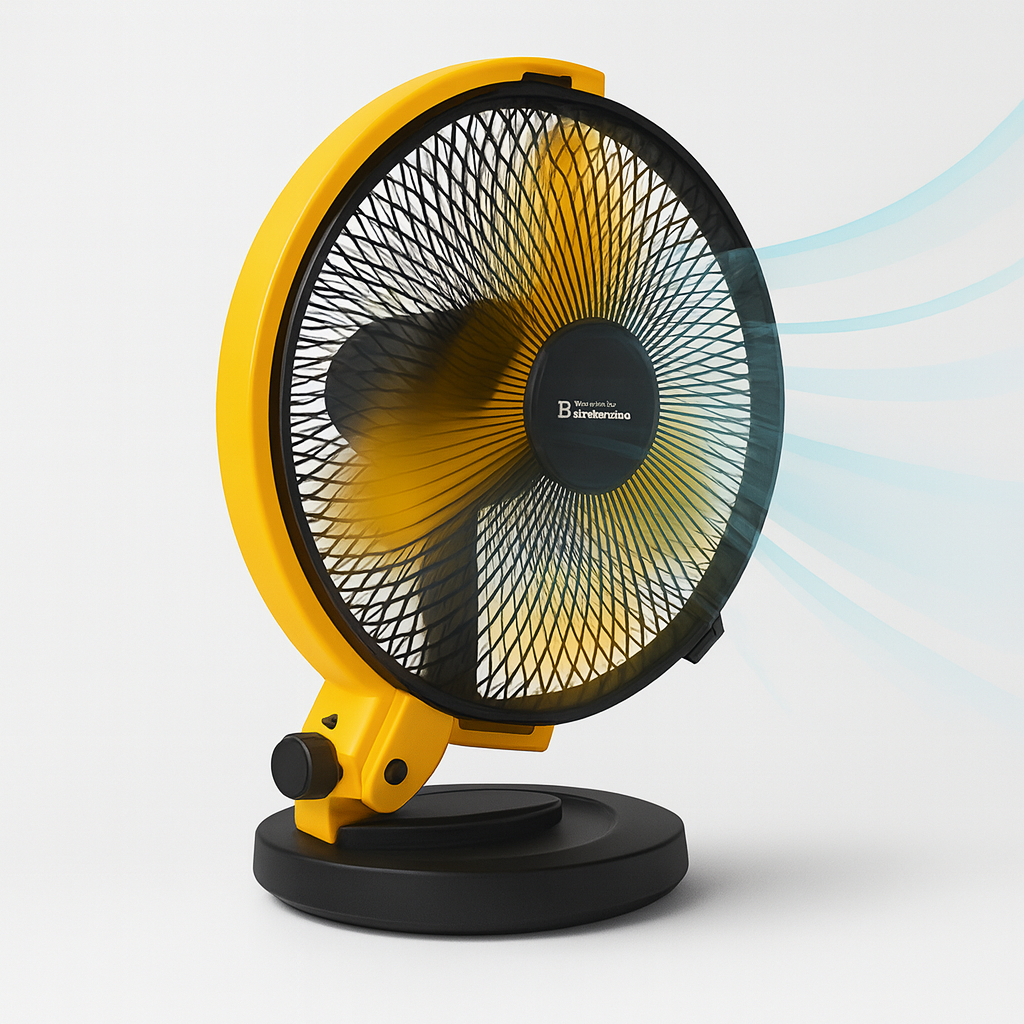 Yellow and black fan on a white background