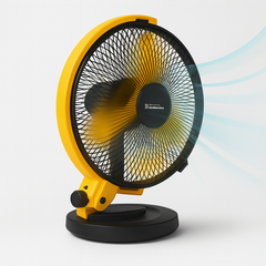 Yellow and black fan on a white background