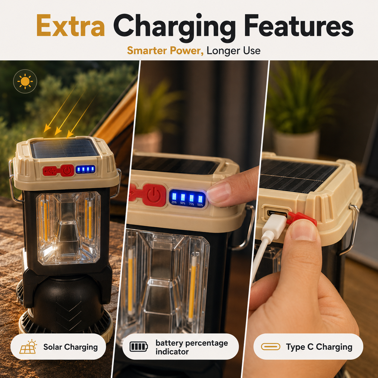 Solar Rechargeable Camping Lantern with Torch & Emergency Light
