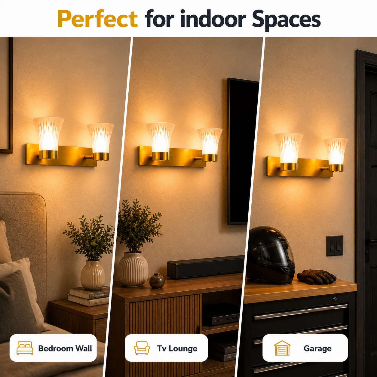 Gold Wall Light Brass Finish Bathroom & Vanity Elegant Glow