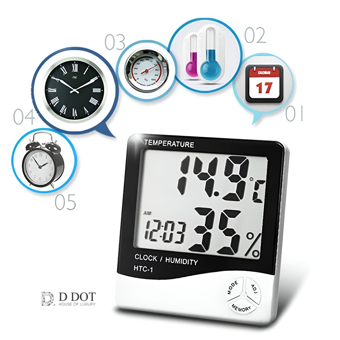 Monitor Your Indoor Climate with Temperature Humidity Time Display Meter - Alarm Clock Included