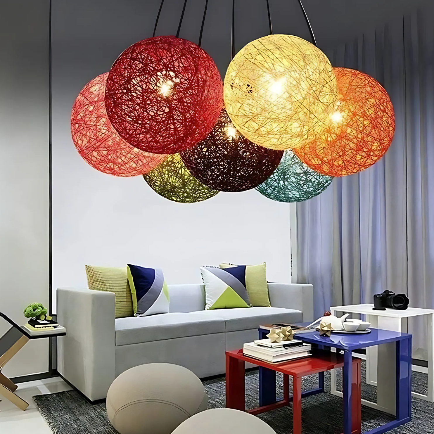 Hanging Light Lantern Round Shade Colored Ball Design