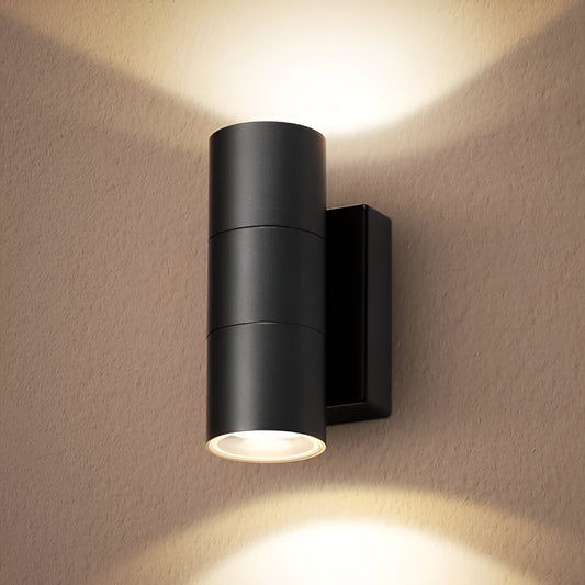 Cylinder Outdoor Wall Sconce with Metal Shade - Modern LED Up & Down Lighting