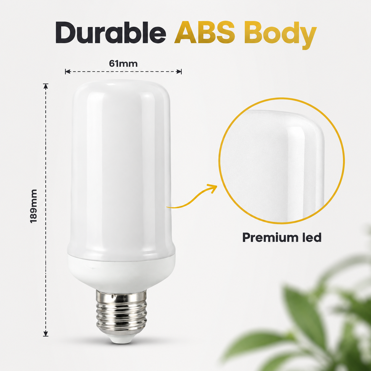 LED light bulb with durability features highlighted on a white background