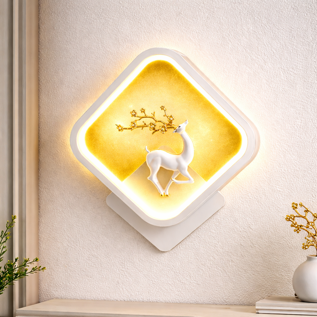modern LED wall light with deer design glowing warmly