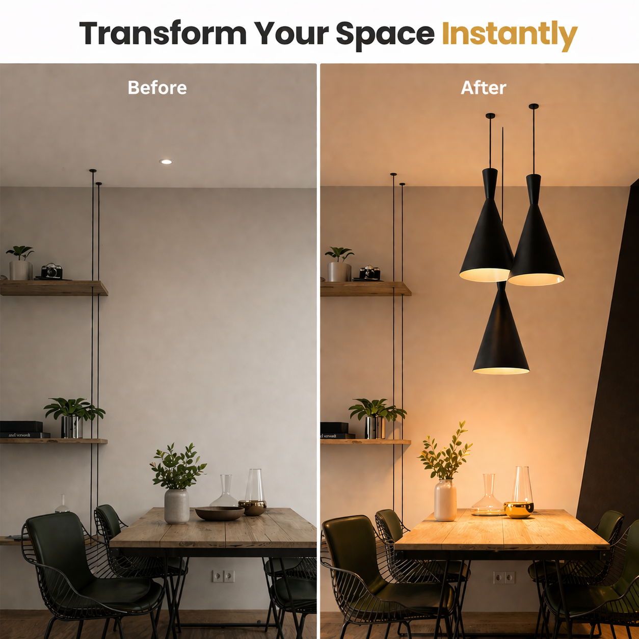 Modern Cone Pendant Light Metal 3-in-1 Ceiling Lighting