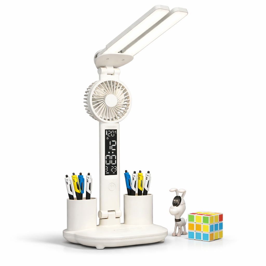 “Desktop desk lamp fan with smart LED display and touch control”
