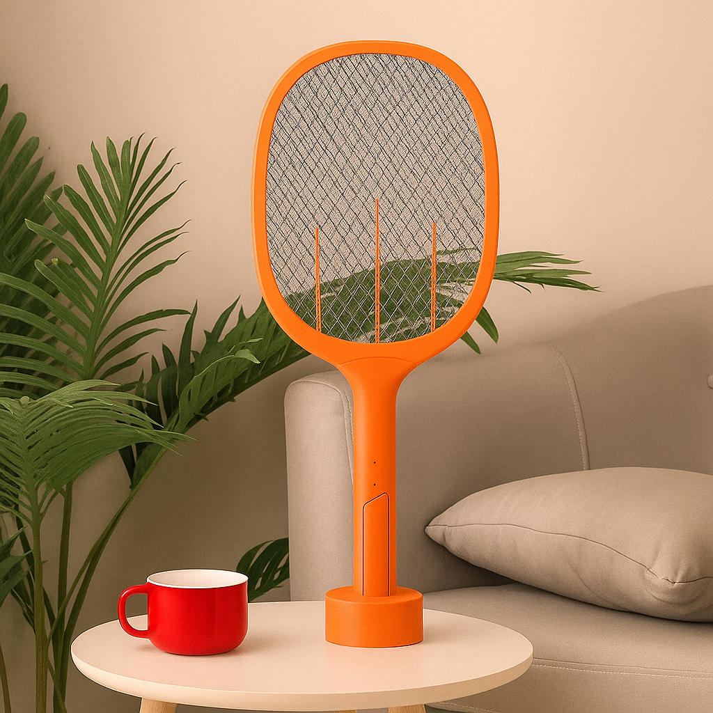 Electric mosquito zapper with high-voltage mesh grid.
