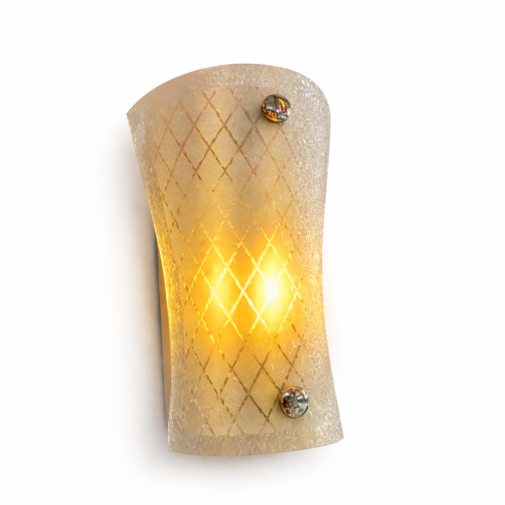 Frosted glass wall sconce with warm golden ambient glow