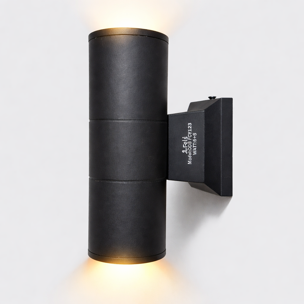 Modern LED wall light with black cylindrical metal body