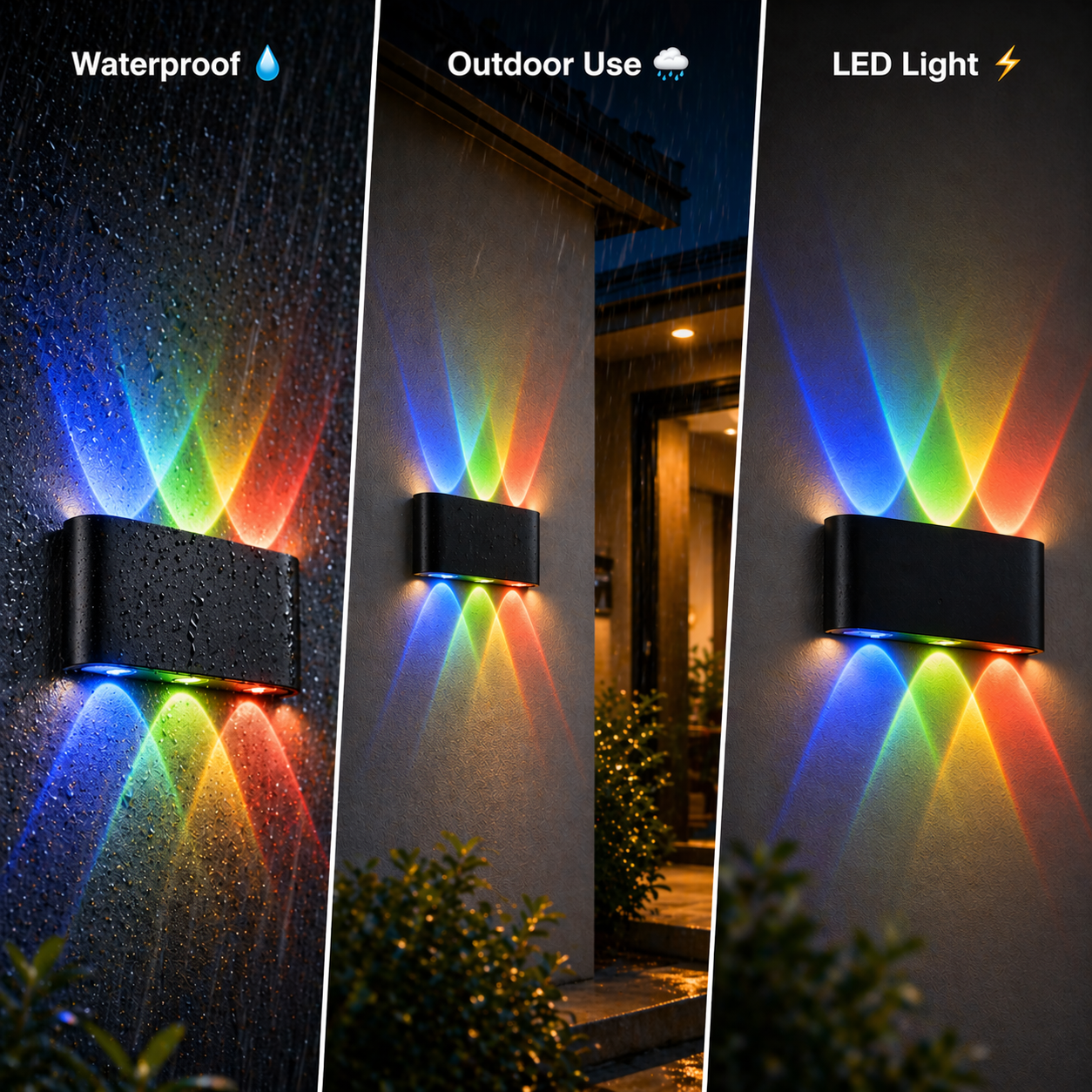 Outdoor wall light fixture with waterproof, outdoor use, and LED light features.
