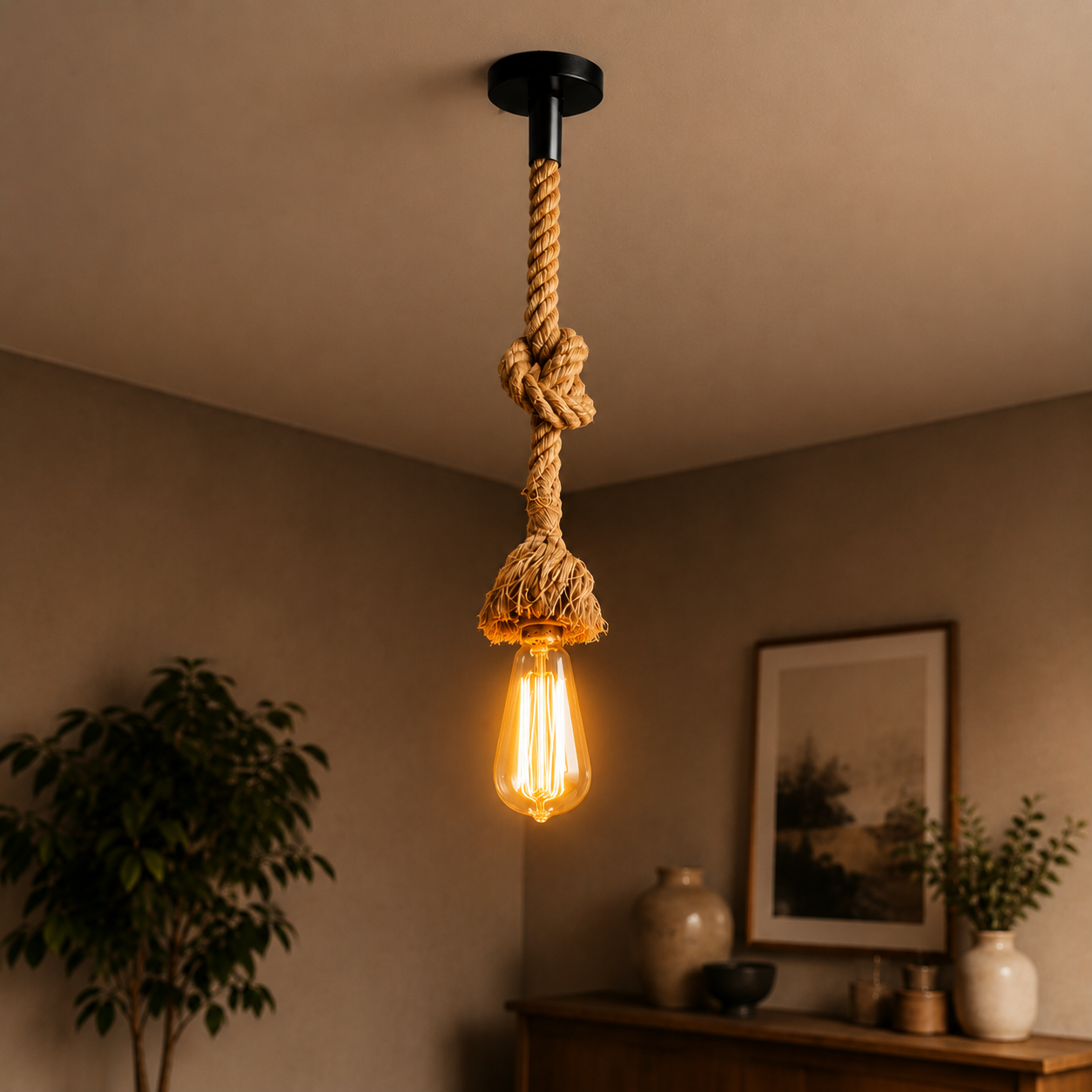 "Premium rope pendant light with E27 holder for modern décor."