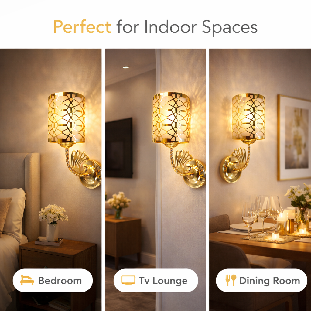 Decorative wall light creating warm patterned ambient glow