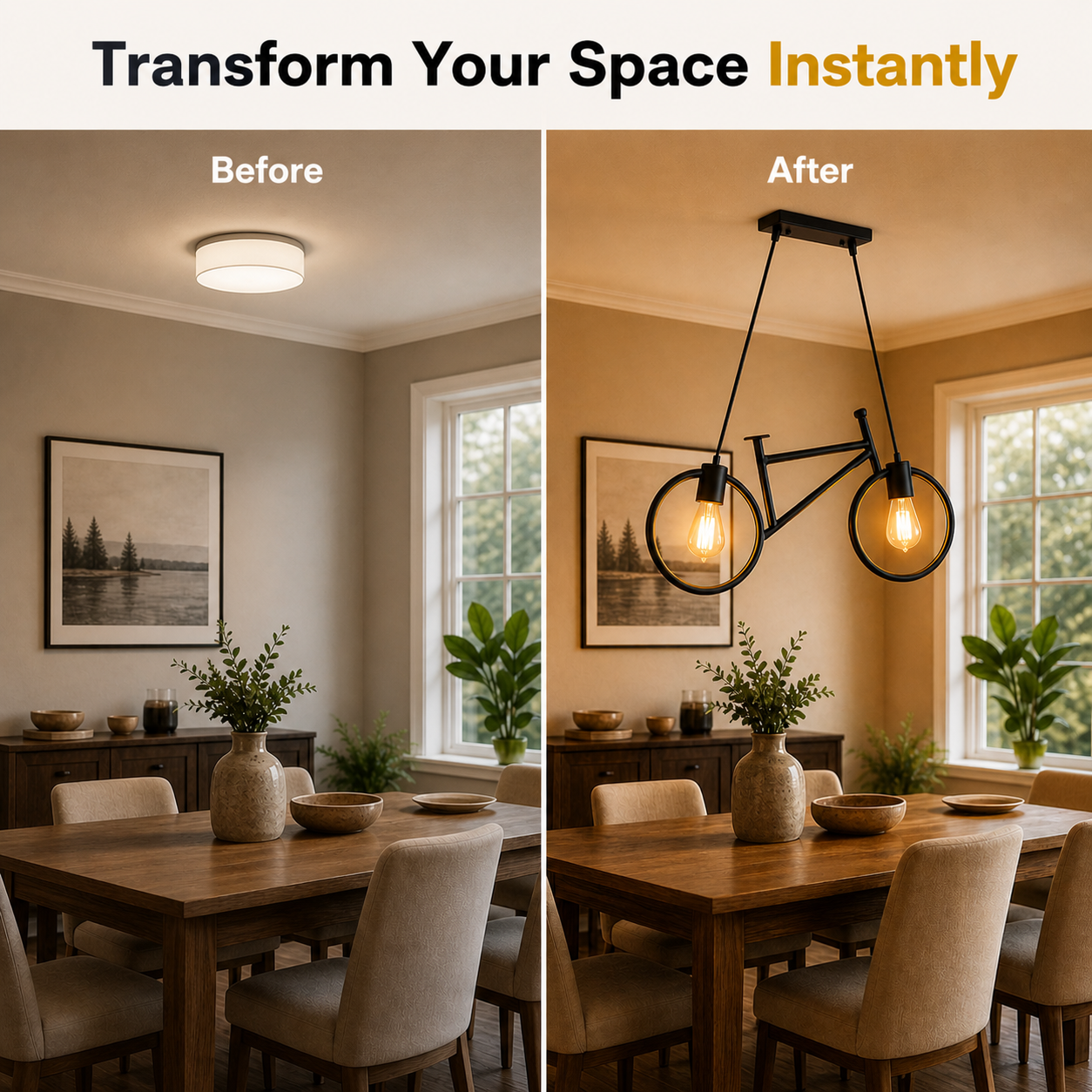Pendant Light Bicycle Metal Chandelier for Dining Room Decor