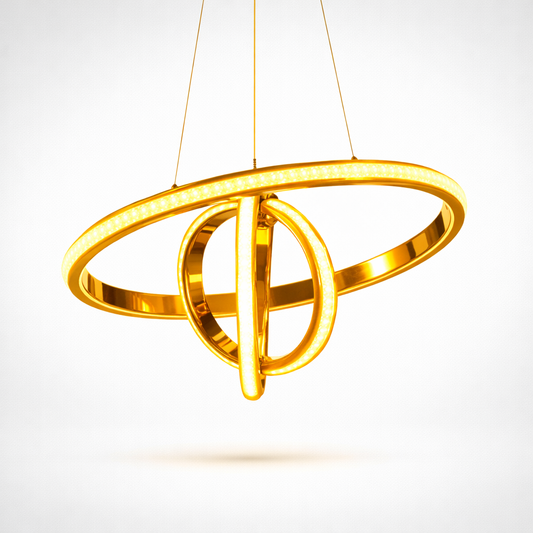 Modern gold LED chandelier with double ring design