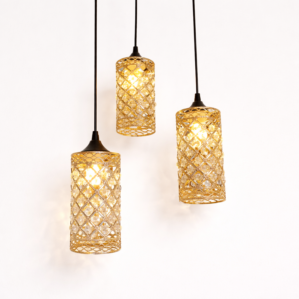 Modern gold pendant light with crystal design for living room