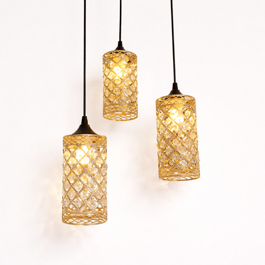 Modern gold pendant light with crystal design for living room