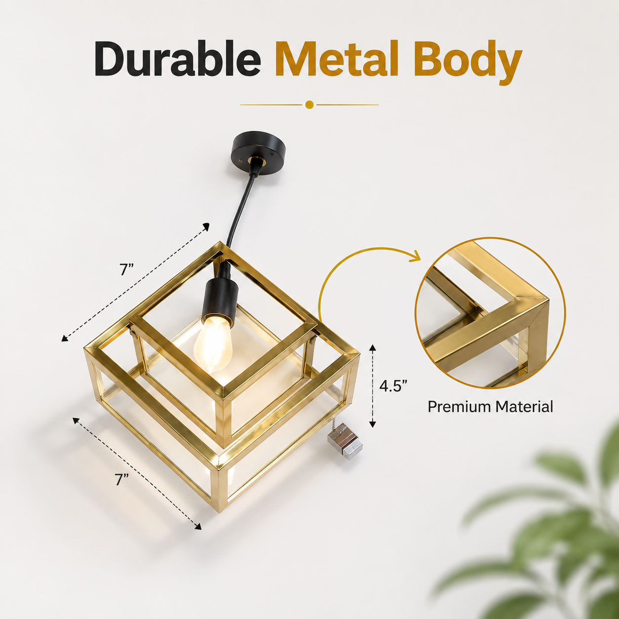 Gold Cube Pendant Light Metal Frame for Modern Interiors